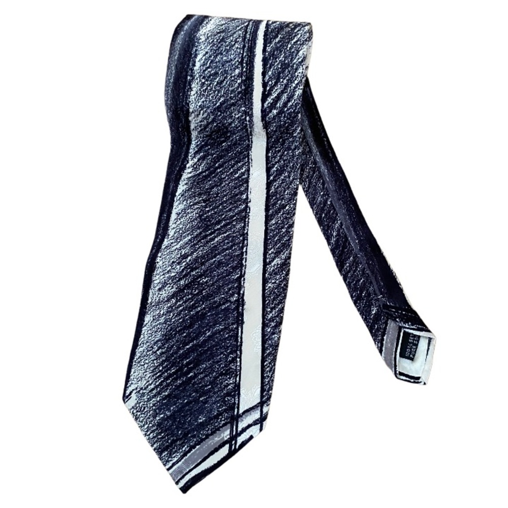 STEFANO ENRICI Black And Ivory 100% Silk Italian Tie